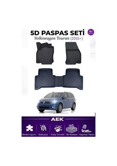 Volkswagen Touran 2015+ Araca Özel Havuzlu "karbon" Paspas Takımı