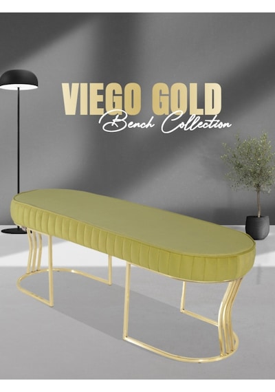 Viego Gold Striped- Hardal Kapitoneli Chester Model Puf & Bench & Koltuk & Uzun Makyaj Puff & Yatak Ucu &önü
