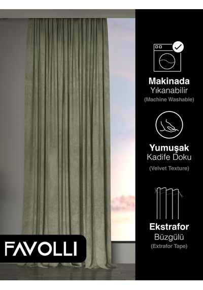 Br Favolli Kadife Dokulu Ada Çayı Ada Fon Perde Ekstrafor Büzgülü Dream Series Ada Çayı