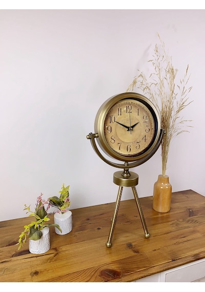 Eskitme Vintage Üç Ayaklı Masa Saati Renkli