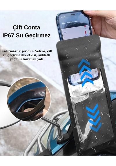 Su Geçirmez 360 Derece Kontrol Motosiklet Telefon Tutucu - Çift Conta & Velcro Koruma