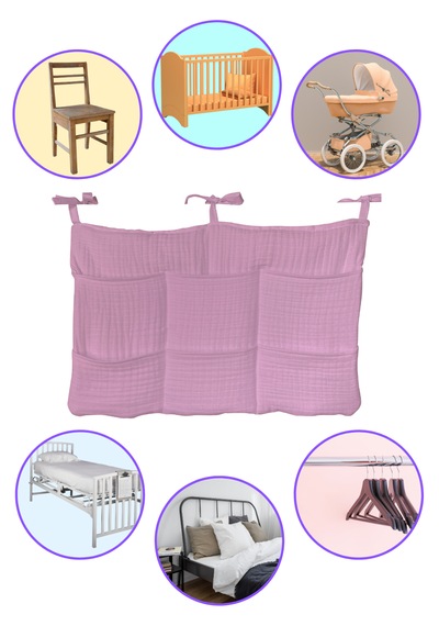 Bebek Beşik Yanı Organizer 6 Cepli Pratik Organizer Gülkurusu Pembe