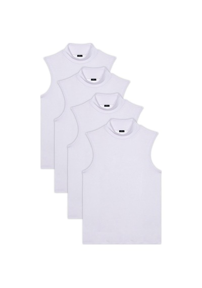 Tudors Kadın 4'lü Paket Beyaz Regular Fit Viskon Kumaş Balıkçı Yaka Sıfır Kol Bluz-37594
