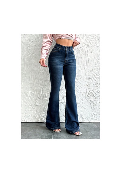 Kene Jeans Lacivert Ön İşlemli İspanyol Paça Kot Jeans Lacivert
