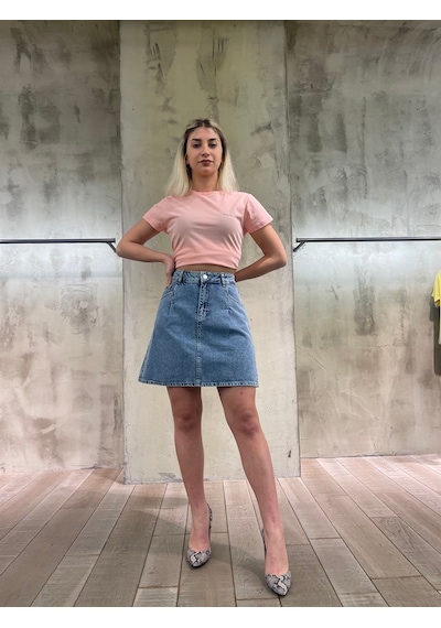 Vigoss Kadın Mini Denim Etek 50455-00422 Koyu Mavi
