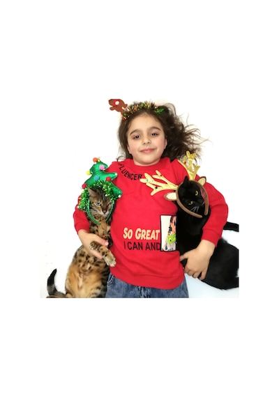 DİJİTAL KIZ ARMALI YAZI BASKILI SELANİK KIRMIZI RENK KIZ SWEATSHI Kırmızı