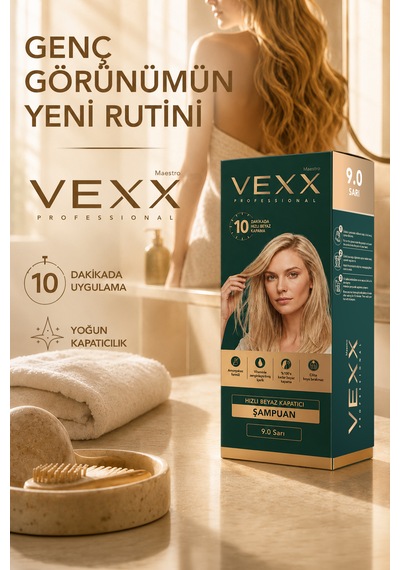 Vexx Professional Beyaz Kapatıcı Pratik Boya Şampuan Sarı 9.0 Amonyaksız Formül 300 Ml.
