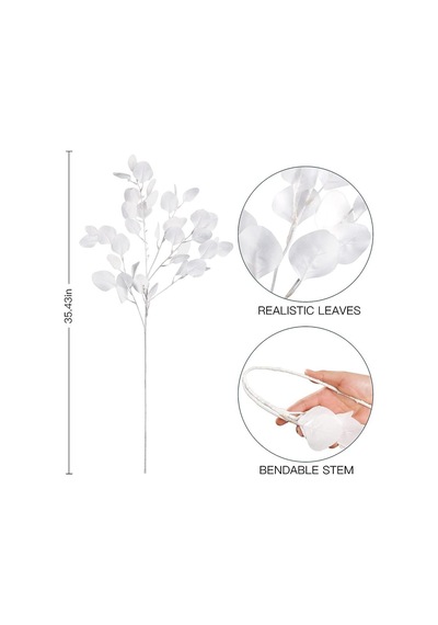 Yapay Çiçek Beyaz Okaliptus Tek Dal Kumaş Yapraklı Uzun Dal 80cm Eucalyptus