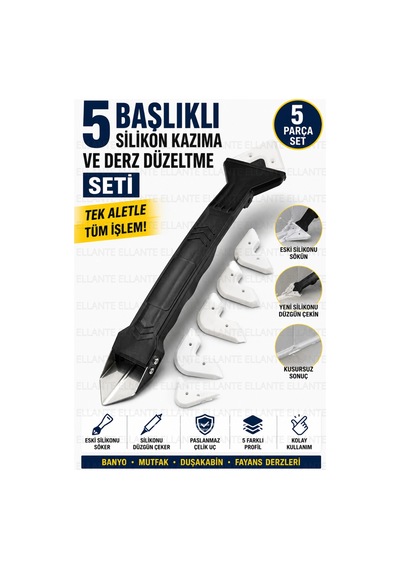 5 Başlıklı Silikon Kazıma Ve Derz Düzeltme Seti Paslanmaz Çelik Uçlu Silikon Sökme Aparatı Derz Çekm