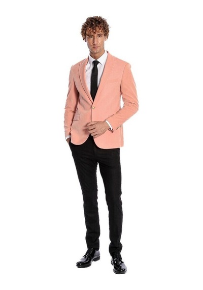 Wessi Geniş Sivri Yakalı Kadife Pembe Erkek Ceket - Wessi Pembe