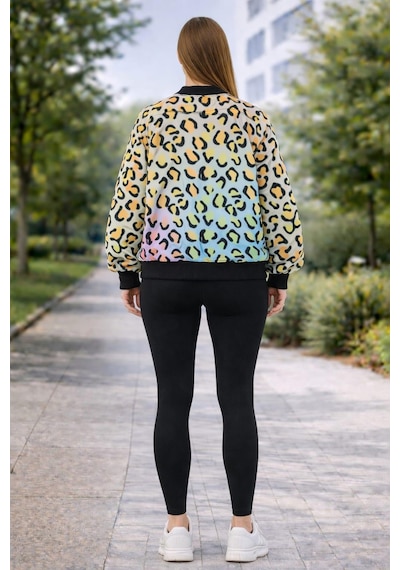 Alexandergardi Leopar Desenli Fermuarlı Sweatshirt Siyah