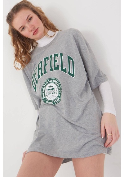 Blackjack Giyim Blackjackgiyim Kadın Erfield Baskılı Tshirt Gri