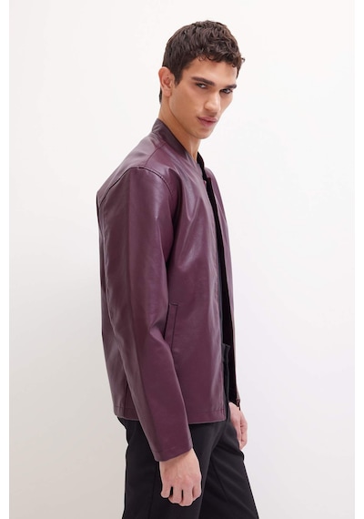 DeFacto Su İtici Slim Fit Dar Kesim Dik Yaka Fermuarlı Suni Deri Mont D8525AX25SPBR34