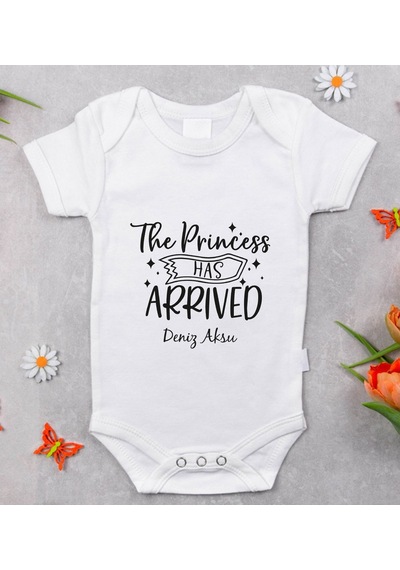 Bitmeyenkartus Bk Kids Isimli The Princess Has Arrived Tasarımlı Bebek Body Zıbı Beyaz - Siyah