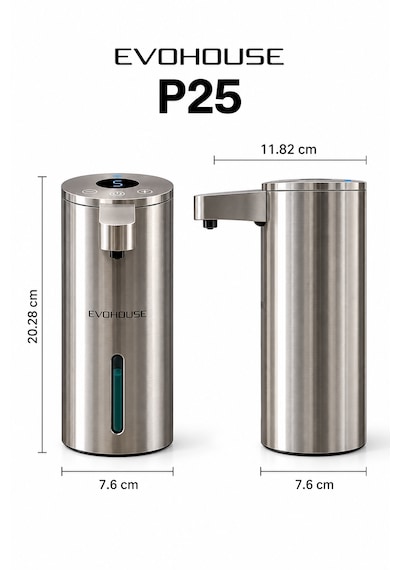 Otomatik Sensörlü Sıvı Sabun Dispenseri Paslanmaz Çelik Inox - P25 Model Gümüş