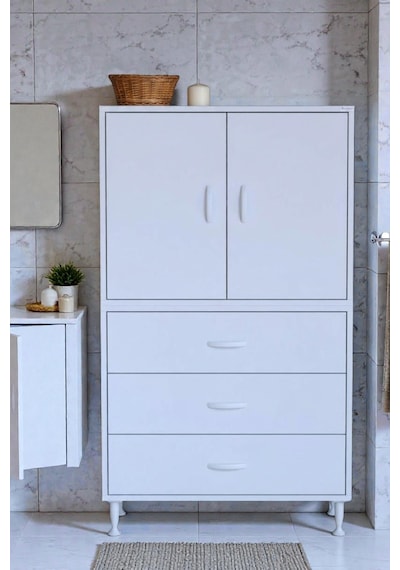 Eliusta Alia Çok Kullanışlı Dolap G:85 Cm Üst Bölme Kapaklı Alt Bölme Çekmeceli 85x138x32,5 Cm Modüler Dolap Beyaz