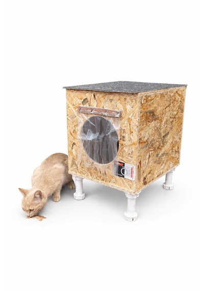 Reyo Narım Dış & Iç Mekan Ahşap Kedi Yuvası, Kedi Barınağı 35x40x35 Monteli Teslimat