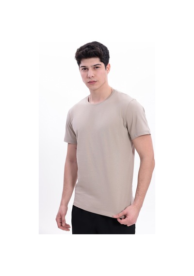 Myrab Denim Erkek Krem Basic Tişört Regular Fit Bisiklet Yaka %100 Pamuk 30/1 Süprem Kumaş Günlük T-shirt