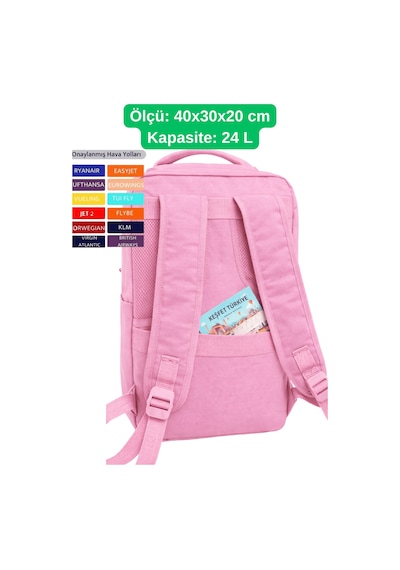 Jet Turtle Seyahat Sırt Çantası 40cm 40x25x15 Cm Pegasus, Wizz Air, Ryanair, El Valizi Koltuk Altı Valizi Pembe