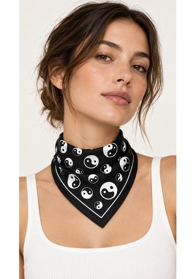 Herşeynota 12 Li Siyah Yin Yang Desenli 52x52 Cm %100 Pamuk Fular Bandana Seti Çok Renkli