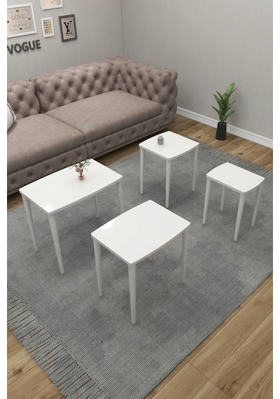 Renlife Zigon Sehpa 4'lü Lake Boyalı Mdf Beyaz Beyaz Lake