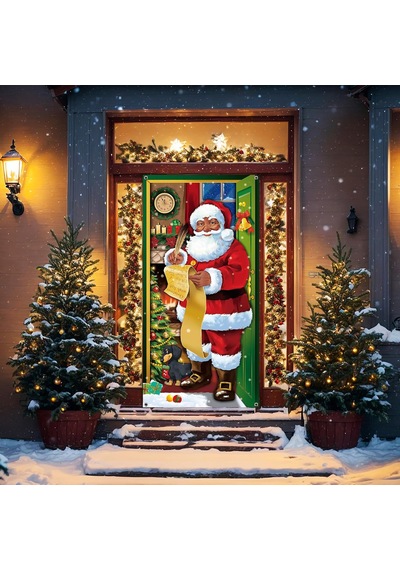 Noel Kapı Kapak Dekorasyon Siyah Noel Baba Ön Kapı Kapağı Noel Santa Arka Plan Asılı Afiş Noel Dekorasyon Ev İçin
