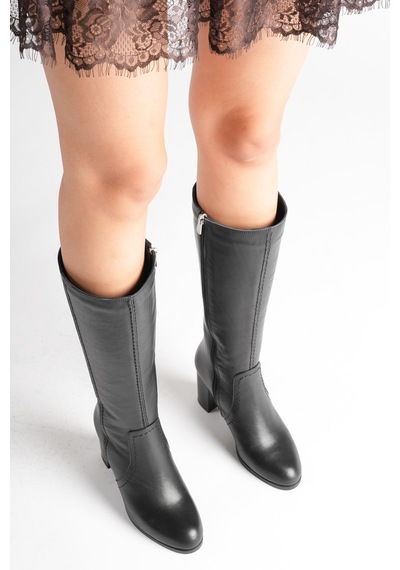 Analin Shoes Kadın Hakiki Deri Topuklu Çizme Siyah