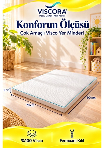 Vıscora Çok Amaçlı Visco Yer Minderi Çocuk Oyun ve Okuma Köşesi İçin Fermuarlı 70 90 5 Cm