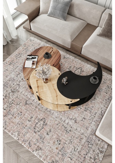 Yin Yang Unıty Serenıty Orta Sehpa 3 Lü Safir Meşe Madran Ceviz Siyah 90 Cm Çap Siyah