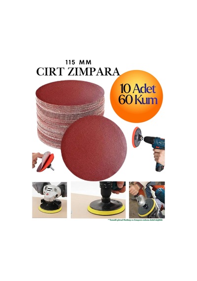 10 Adet 115 Mm Cırt Zımpara Kağıdı 60 Kum Avuç Taşlama Spiral Uyumlu Velcro Deliksiz Cırtlı Zımpara
