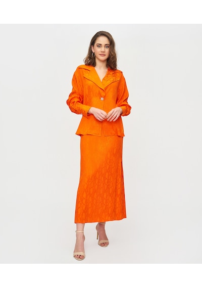 Serpil Exclusive Viskon Kumaştan İki Parçalı Kadın Takım Şık Ceket Ve Uzun Etek Kombini Orange