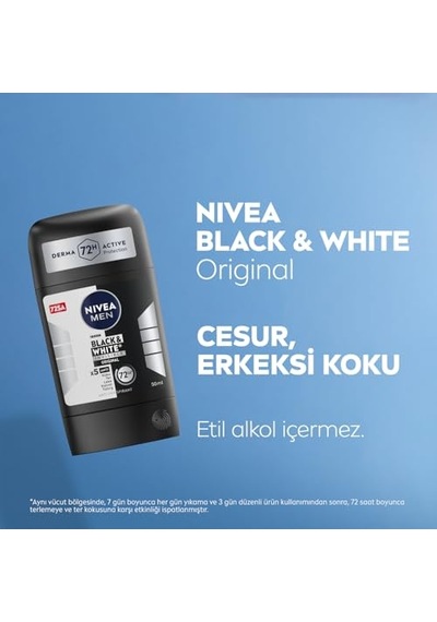 Men Erkek Stick Deodorant Black&amp White Invisible Original 50ml 72 Saat Anti-perspirant Ter Koruması