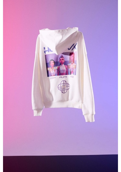 Defacto Kpop - Demon Hunters Oversıze Kapüşonlu Sweatshirt H0258ax26sper103 Ekru-er103