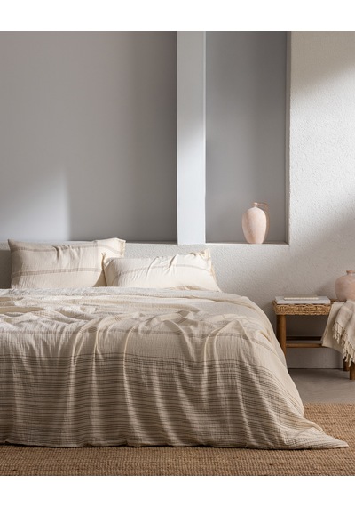 Madame Coco Breville Tek Kişilik Müslin İpliği Boyalı Lastikli Nevresim Takımı - Ekru/haki 8684427207598 Çok Renkli