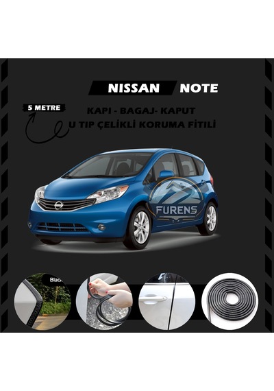 Nissan Note Oto Araç Kapı Koruma Fitili 5 Metre Parlak Siyah Renk