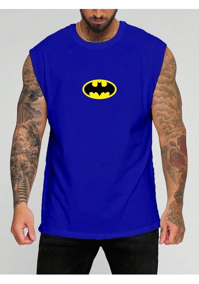Batman Baskılı Kolsuz Tişört Saks Mavisi