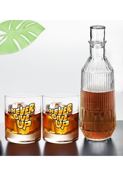 Bk Gift Dtf Motto Tasarımlı İkili Viski Kadehi Ve Karaf Seti-4, Arkadaşa Hediye, Sevgiliye Hediye Kobitmeyencom30437 Bk Gift