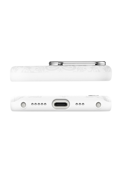 Apple Uyumlu iPhone 16 Pro Kılıf Magsafe Şarj Özellikli Suni Deri Desenli Pynana Print Serisi Kapak Beyaz