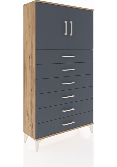 Arges Dolap 2 Raflı 6 Çekmeceli 2 Kapaklı 88x30x163 Çam-antrasit Çam