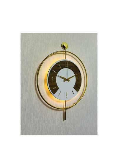Pey Aksesuar 50x70 Cm Metal Ahşap Ve Işığın Muhteşem Uyumu Duvar Saati Dekoratif Ahşap-m54-gold-beyaz-keçe-gold