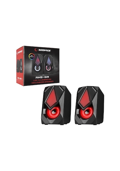 Rampage Rms-g19 Hoparlör Seti 2.0 5w - Siyah Rgb Işıklı Usb Kablolu