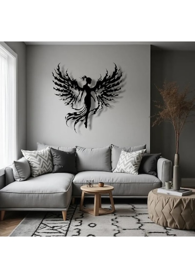 Alev Kanatlı Melek Metal Duvar Dekoru Gücün Ve Zarafetin Sanatsal Yorumu - Renk Variant Property : 000-siyah, Ebatlar Variant Property : 80 X 80