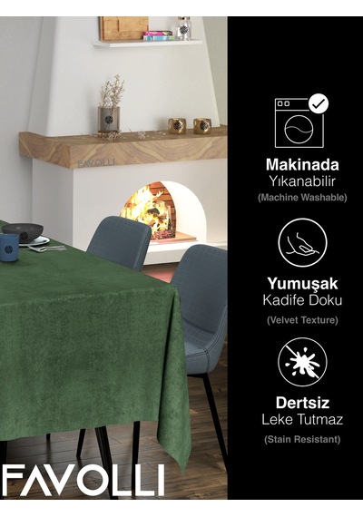 Kadife Dokulu Zeytin Yaprağı Masa Örtüsü Zeytin Yaprağı
