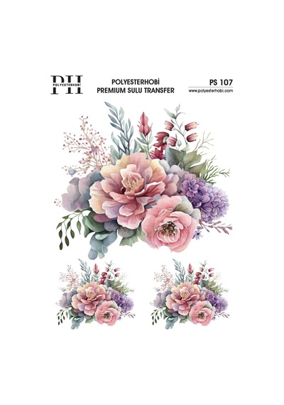 Polyesterhobi Premium Sulu Transfer 25x35 Cm Çiçek Desenli Ps 107