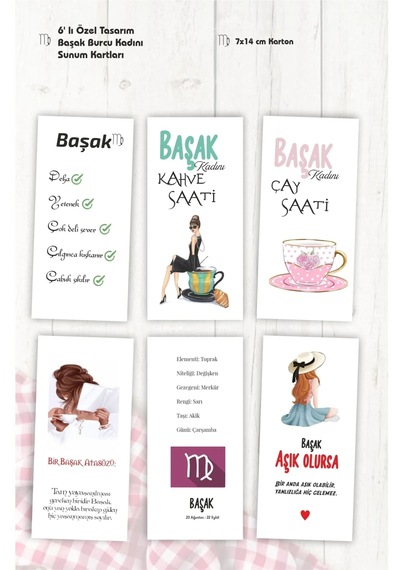 Burç Kahve Sunum Kartları 6 Lı Motto Kart Tebrik Kartı