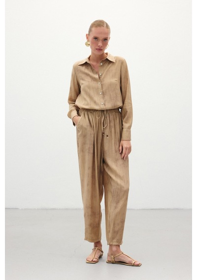 Sateen Batık Desenli Pantolon - Camel-136271 Camel