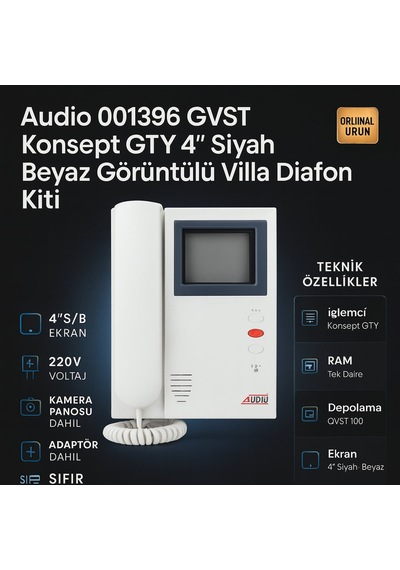 Audio 001396 Gvst Konsept Gty 4 Siyah Beyaz Görüntülü Villa Diafon Kiti Konsept Serisi Kamera + Adaptör Dahil