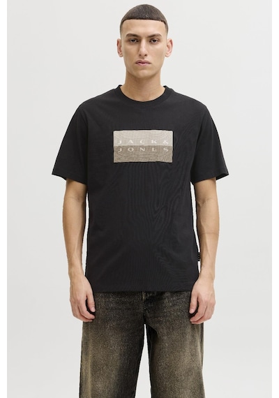 Jack & Jones Jcofusıon Dots Print Erkek Tişört Bisiklet Yaka Kısa Kollu Siyah