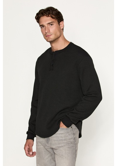 Grımelange Sıella Erkek Organik Pamuklu Patlı Uzun Kollu Siyah Sweatshirt