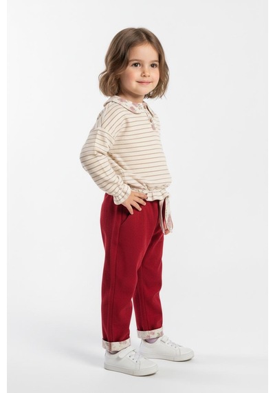 Miababy Yakası Fırfırlı 2 Li Pantolon Takım Bordo